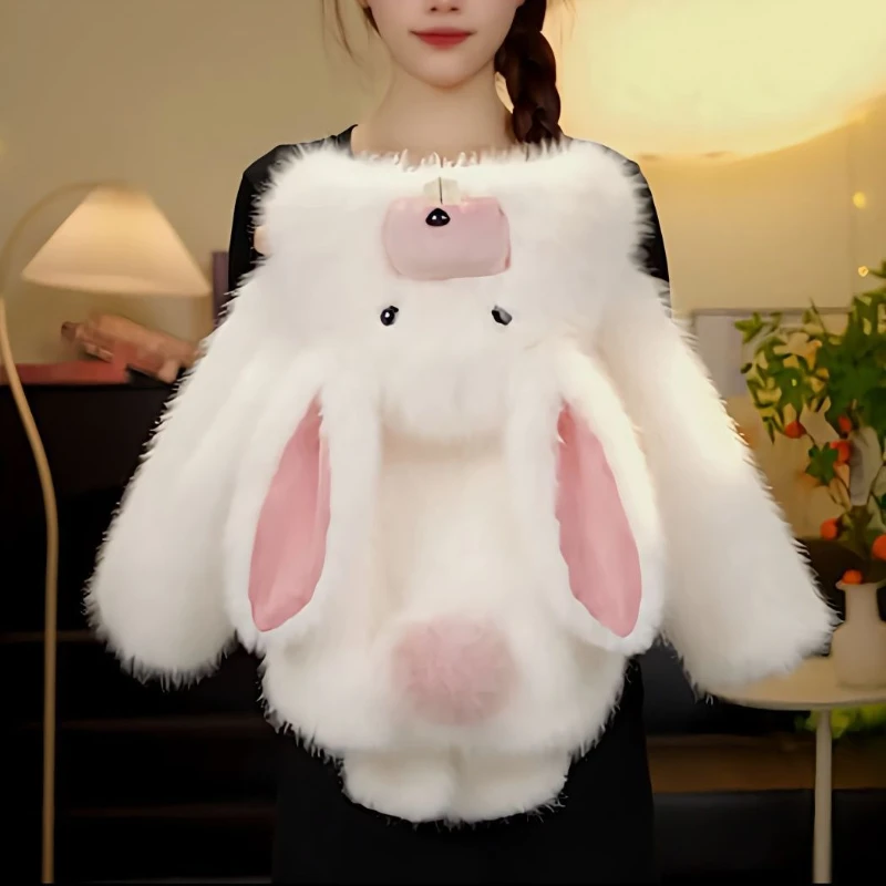 2025 Winter New Cute Bucktooth Rabbit Thick Hooded Warm Fury Coat with Velvet