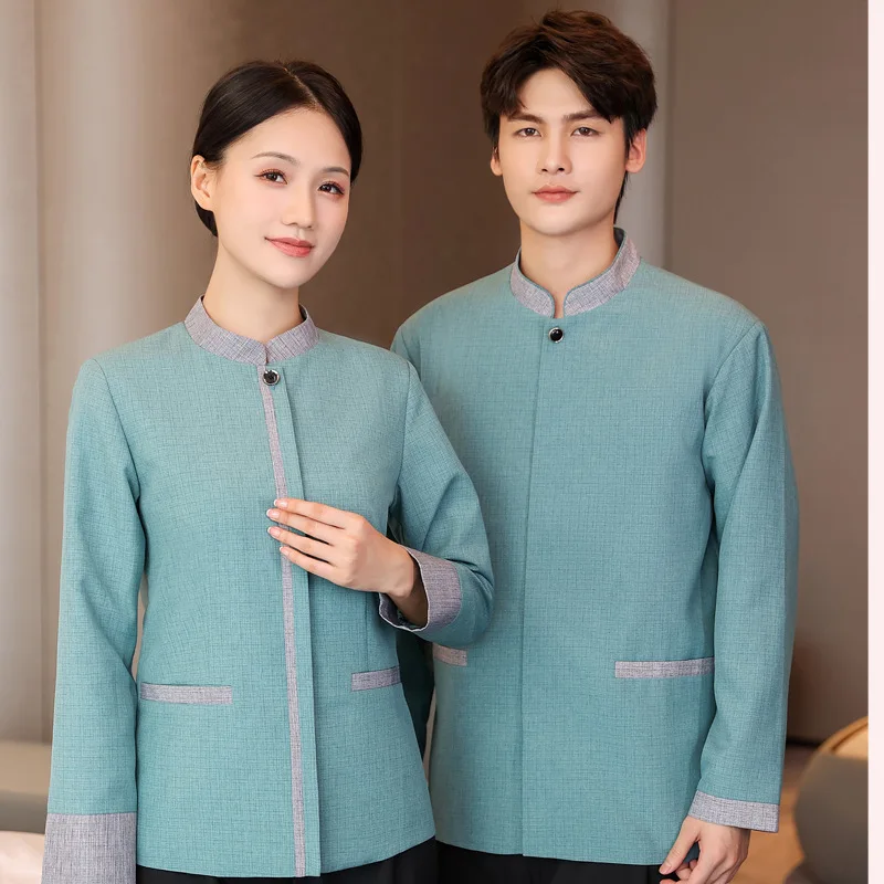 Ropa de Limpieza de Lino en Existencia, Manga Larga, Otoño Invierno, Uniforme de Oficina Bancaria, Ropa de Limpieza de Habitaciones de Hotel, Talla Grande