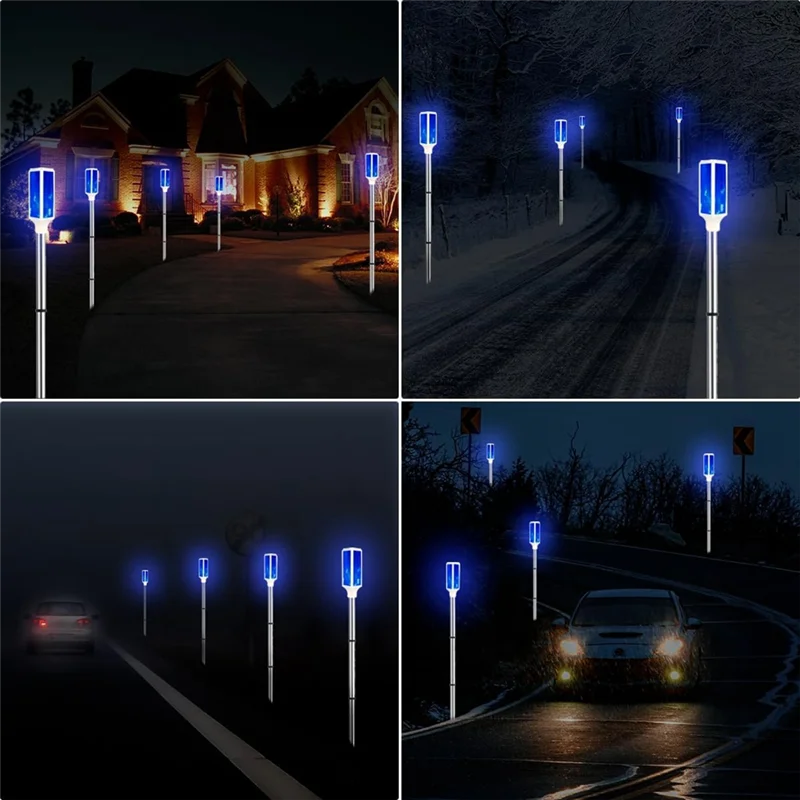 ABFY-Outdoor Solar Lights 4Pcs Waterproof, Reflective Driveway Markers, Warning Flash Light With 2 Lighting Modes Blue