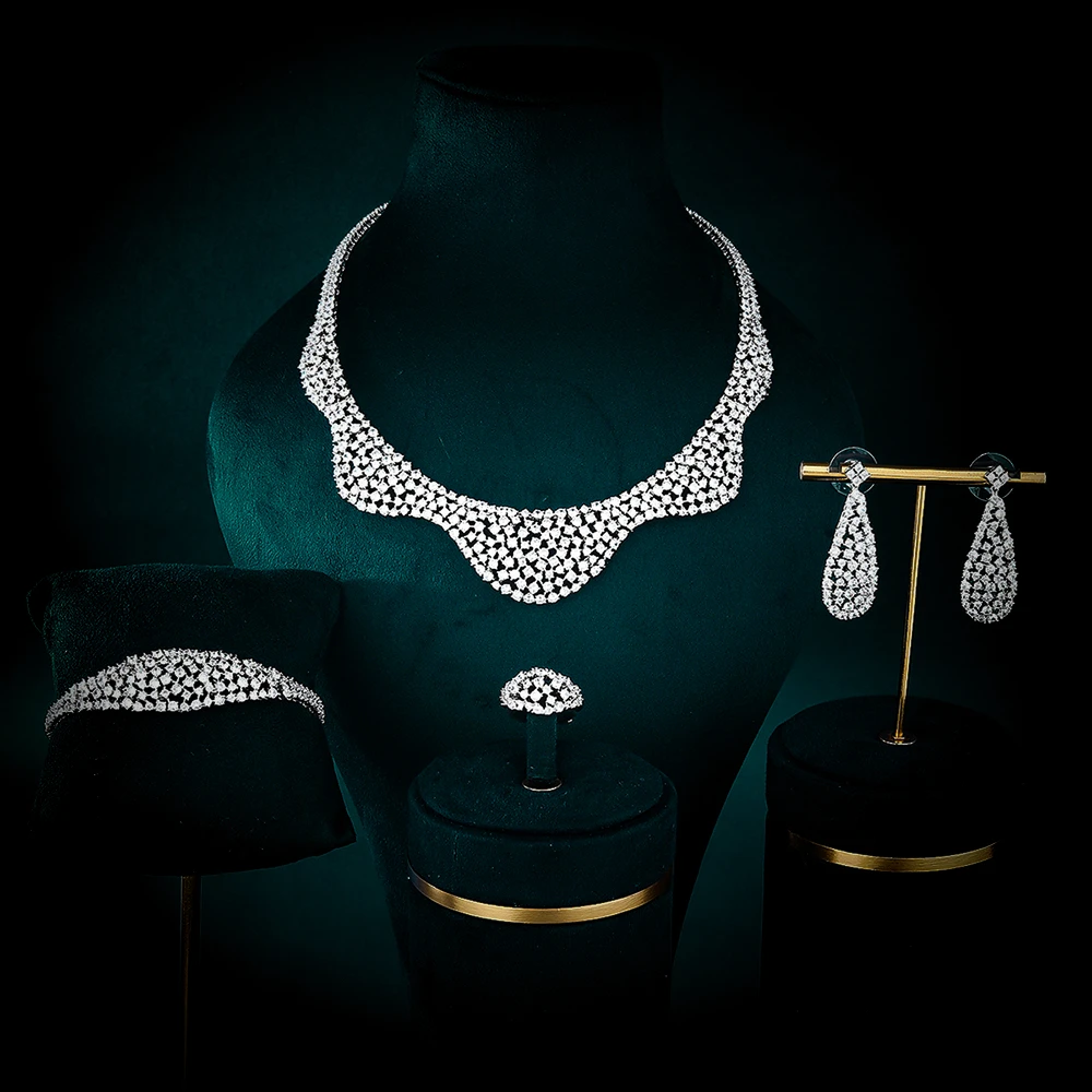 

IN JEWELIFE Cubic Zircon Neck Jewelry for Women Accessories Gift Set Jeweler Necklaces Earring Bracelet Ring Sets Wedding