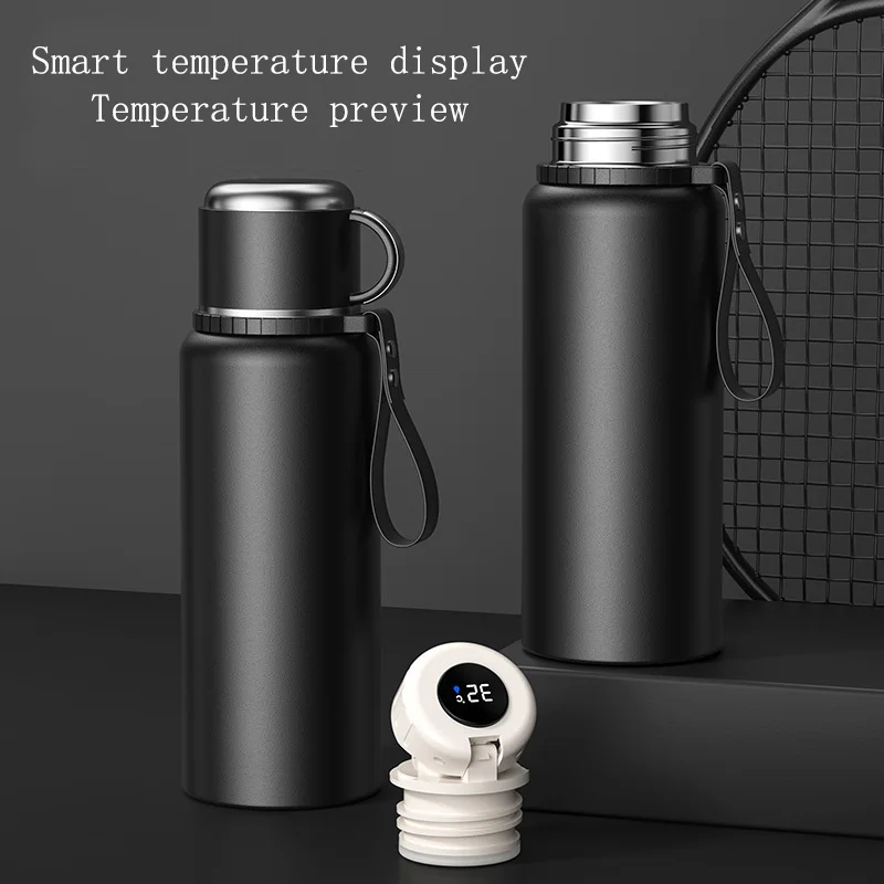 1000ML large capacity 316 stainless steel direct drinking intelligent temperature display with tea grid handle insulation cup