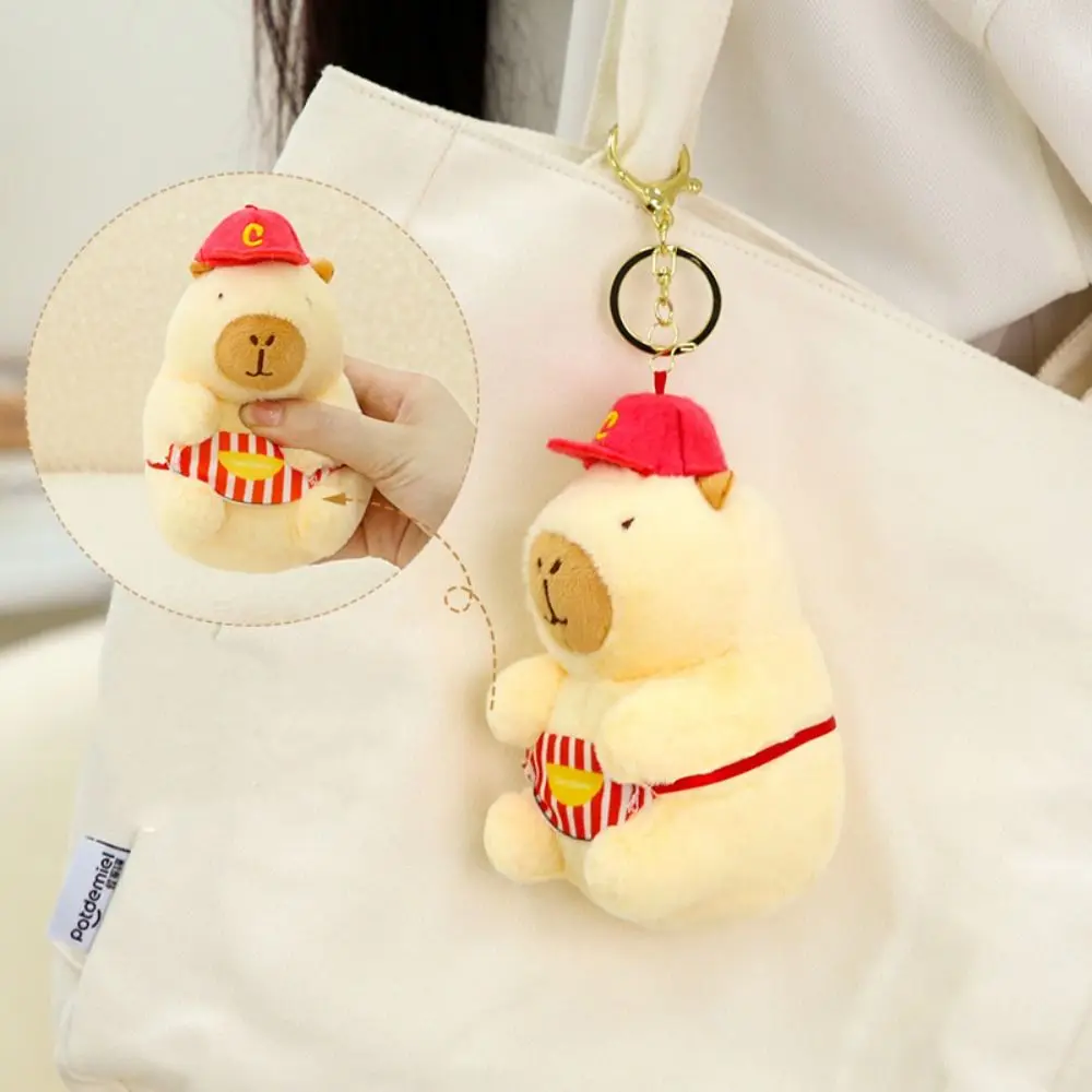 Fluffy Capybara Plush Key Chain Soft French Fries Plush Kapibara Key Ring Funny Hamburger School Bag Pendant Birthday Gift