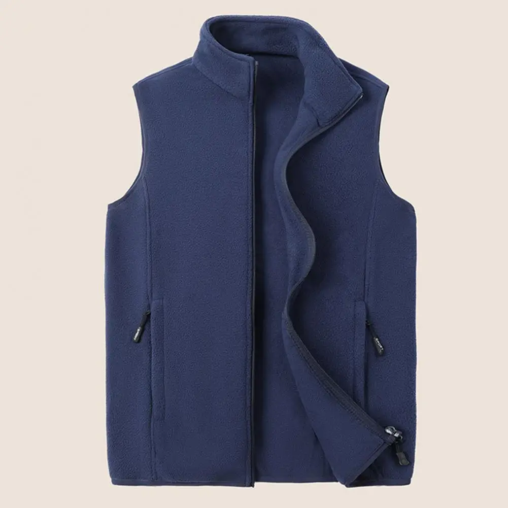 

Men Winter Vest Men's Polar Fleece Vest with Stand-up Collar Double Side Pockets Sleeveless Zipper Closure Waistcoat for Autumn