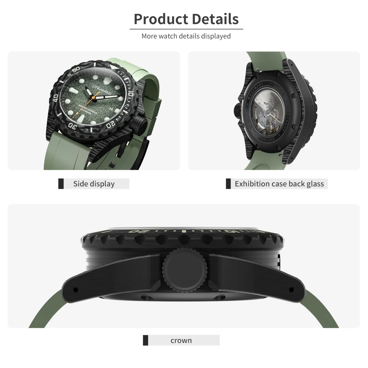 DREAMAS Carbon Fiber Diving Watch Automatic Mechanical watches Swiss Luminous 500m Waterproof Men's Watch D0390G1