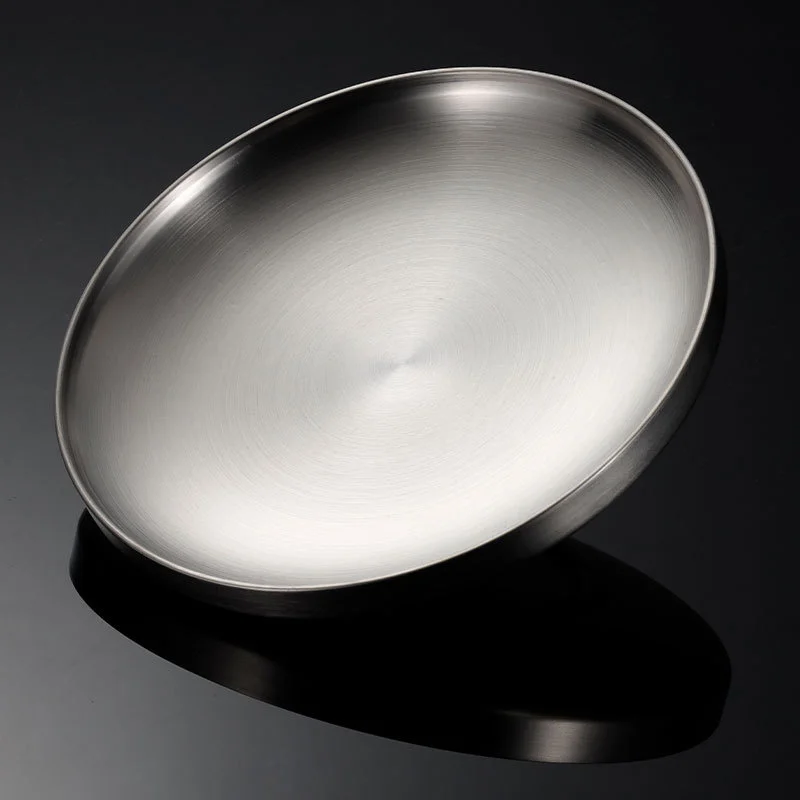 Thick Stainless Steel Round Dinner Plate Western Dessert Dishes Tray Double-layer Anti-scalding Dining Table Home Decoration - Image 5