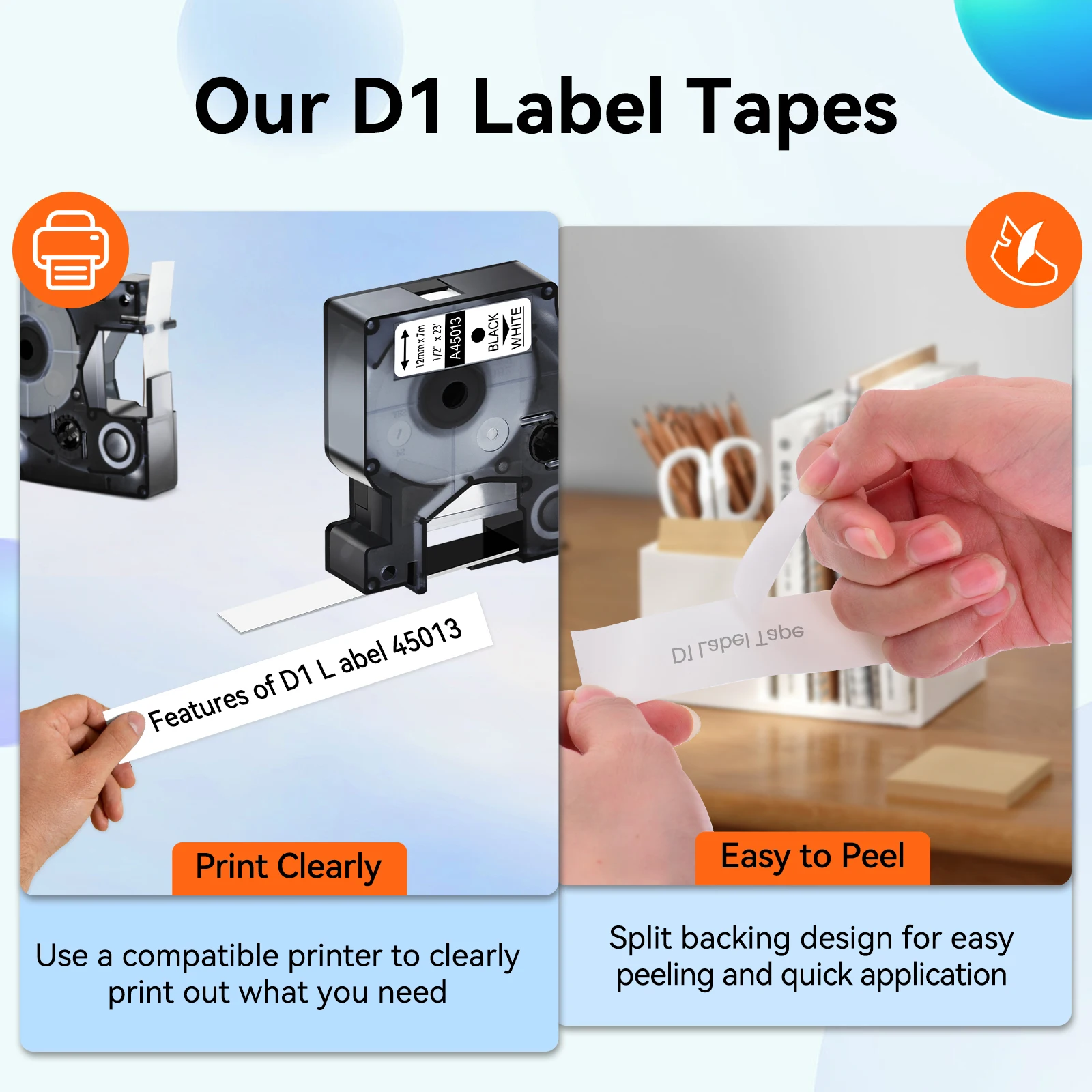 5/10PK 45013 6/9/12/19/24 มม.D1 เทปสําหรับ DYMO 45016 45021 ป้ายมาตรฐานสีดําสีขาวสําหรับ Dymo LabelManager 200 450