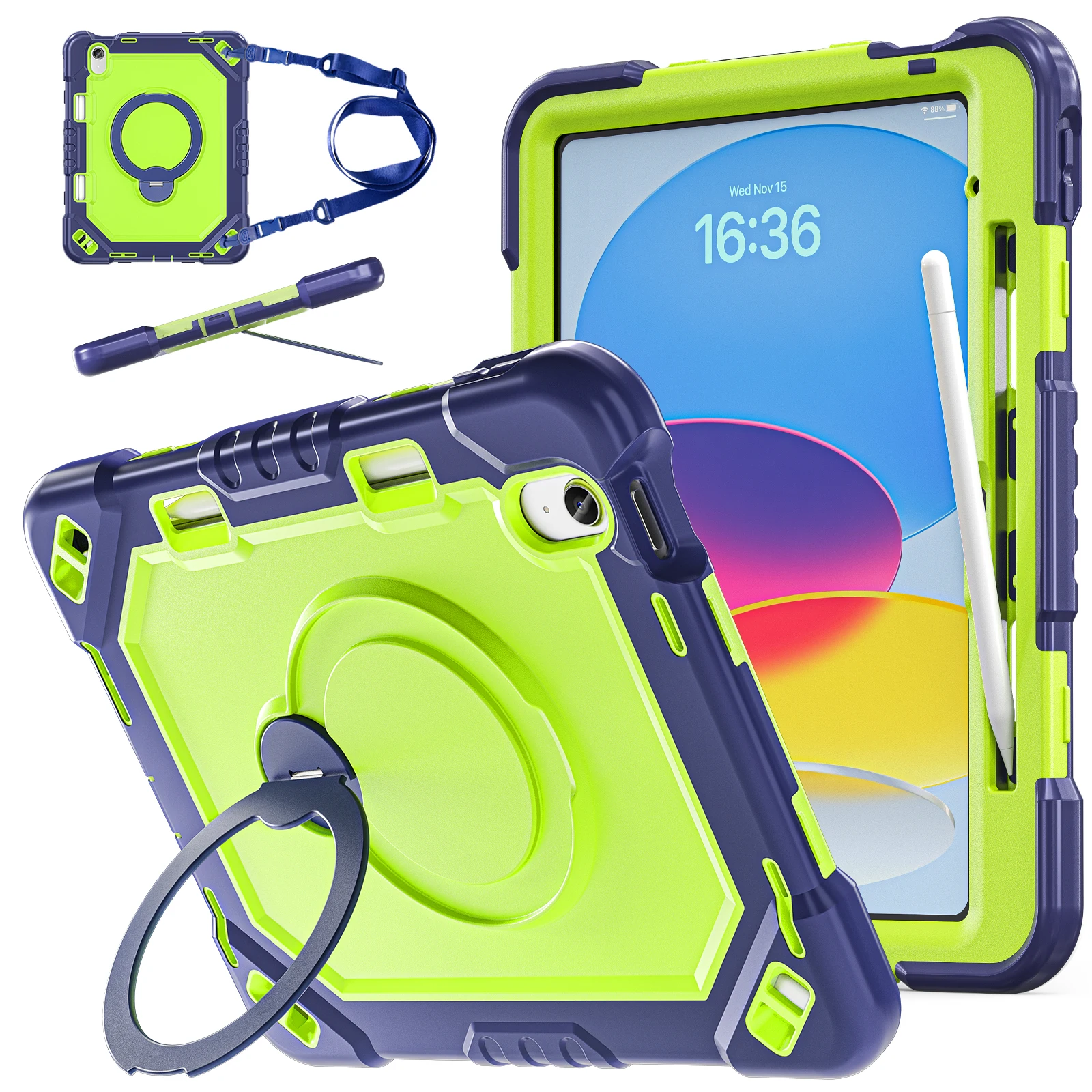 Mecha Style Shockproof Case for iPad Air13 2026 M3 M2 Pro 13 M5 M4 Pro12.9 6th 5th 4th 3th 360 Rotating Kickstand Strap Cover