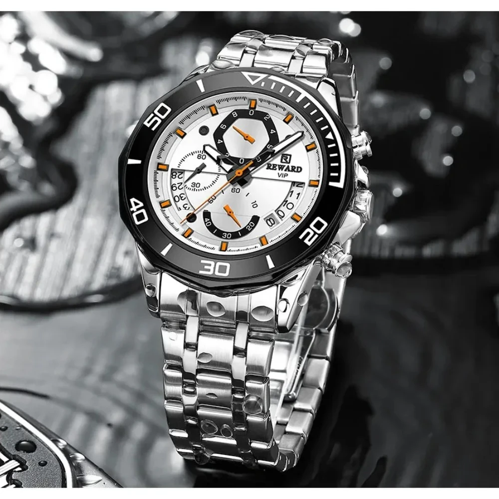 

REWARD 81135 Fashion Quartz Men's Watch Stainless Steel Strap Calendar Sports Watch Pointer Night Light Watches for Man Reloj