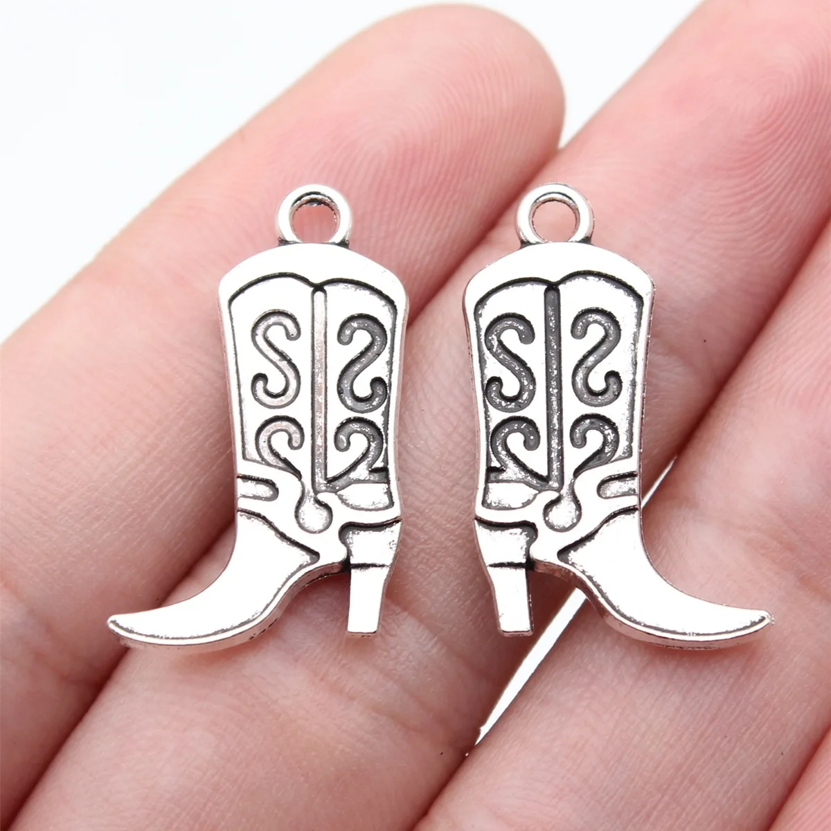 10pcs 25x16mm Antique Silver Color Western Cowboy Style Cowboy Boots Charms Pendant Jewelry Making Accessories DIY