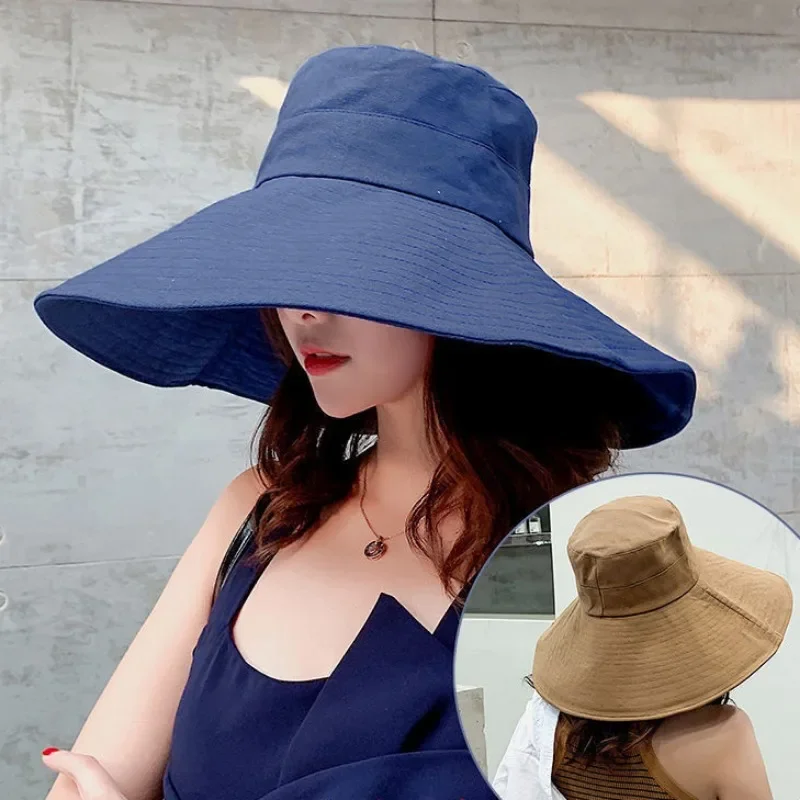 

Japanese Sunshade Female Spring and Summer Sunscreen Free To Fold Big Brim Sun Hat Fisherman Hat Cover Face Oversized Hair