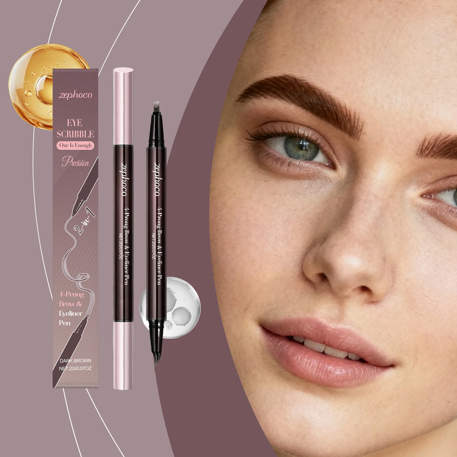 Zephoco 2 in 1 Waterproof Eyeliner Pencil 4 Prong Eyebrow Pen Water and Sweat Resistant Makeup Microblading Eyebrow Pencil 2g