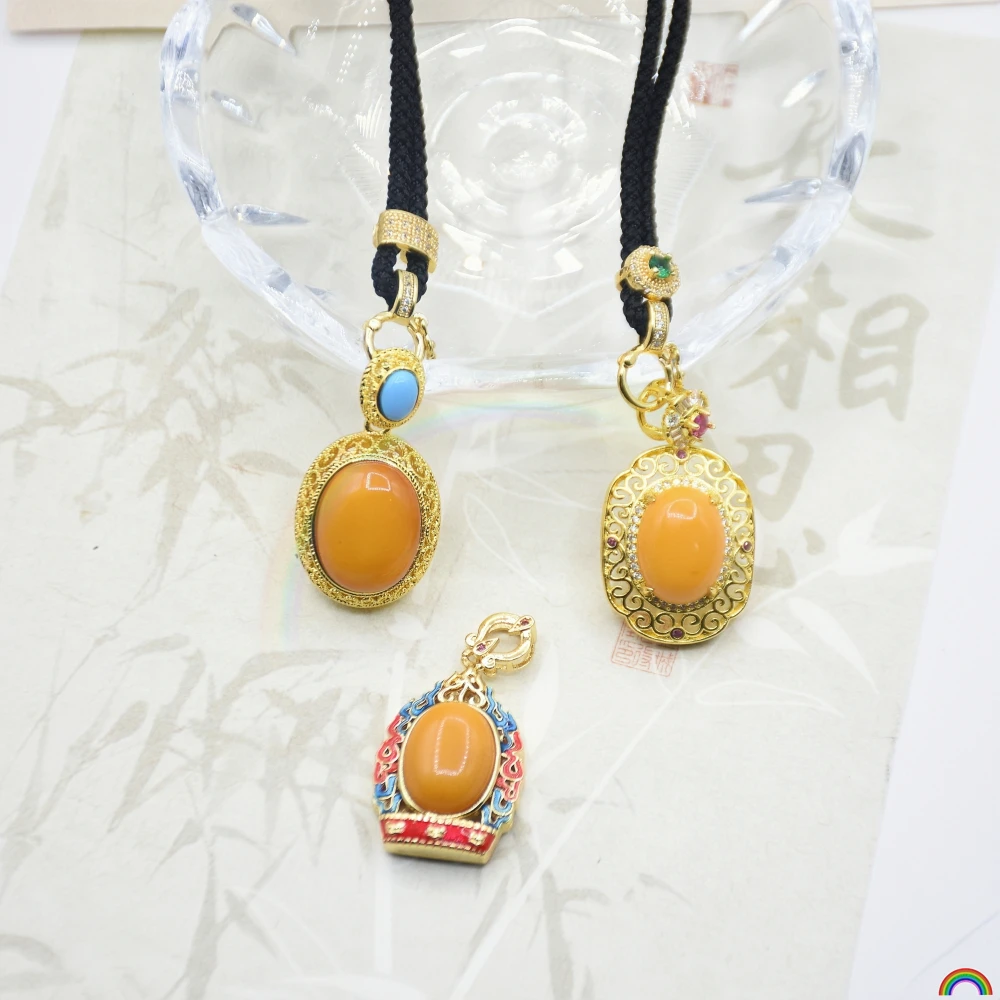 Natural Amber Pendant Chicken Oil Yellow Honey Wax Egg Noodle China-Chic Palace Style Collar Chain Rwbuy Brand Design