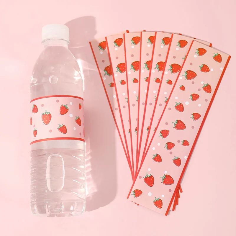 10pcs Pink Strawberry Bottle Labels Stickers Strawberry Theme Sticker for Sweet Berry 1st Birthday Spring Summer Party Supplies