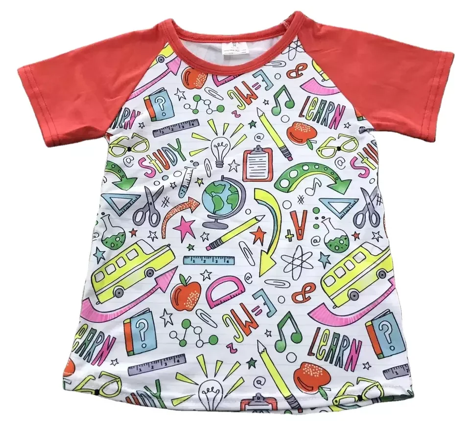 Summer Boutique Back to School Collection Boys Raglan Sleeve T-Shirt Stationery Print