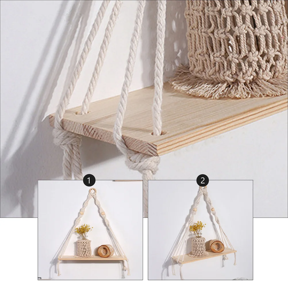 

1Pcs Macrame Hanging Shelf Nordic Style Handmade Wooden Board Tassel Living Room Decorative Storage Decor