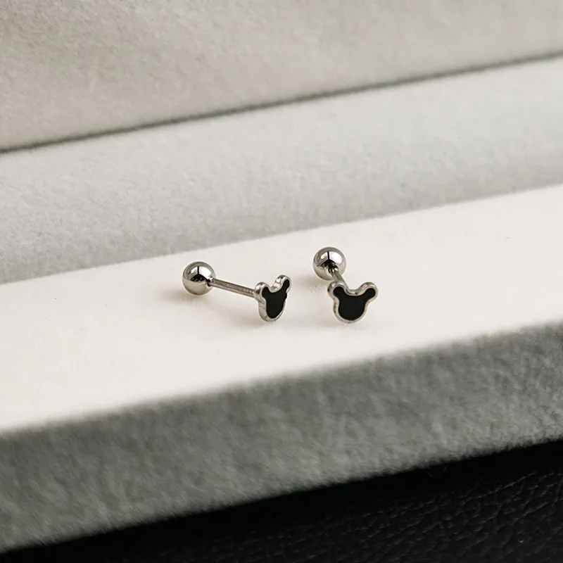 Black Drop Oil Stainless Steel Mini Stud Earrings for Women Girls Fashion Simple Cross Tai Chi Heart Butterfly Earring Jewelry
