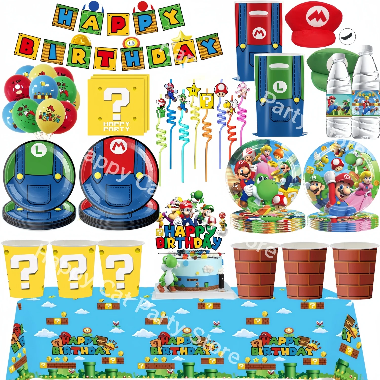 Super Mario Bros Birthday Decoration Disposable Tableware Coin Game Tablecloth Cup Plate Gift Bag Kids Boys Favor Party Supplies