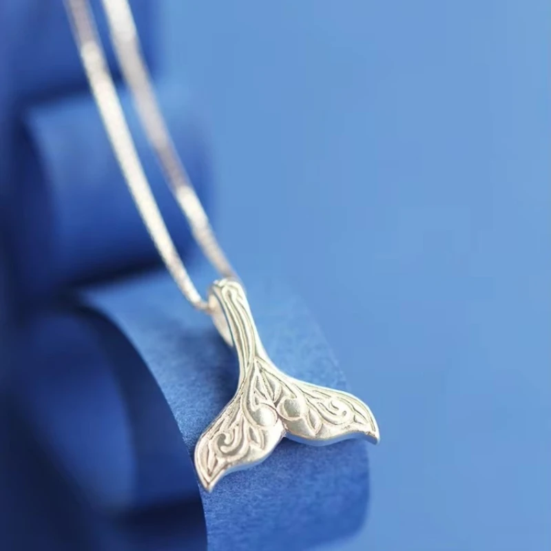 New 925 Sterling Silver fishtail Necklaces Pendant Fashion Sterling Silver Jewelry Statement for Women Bijoux