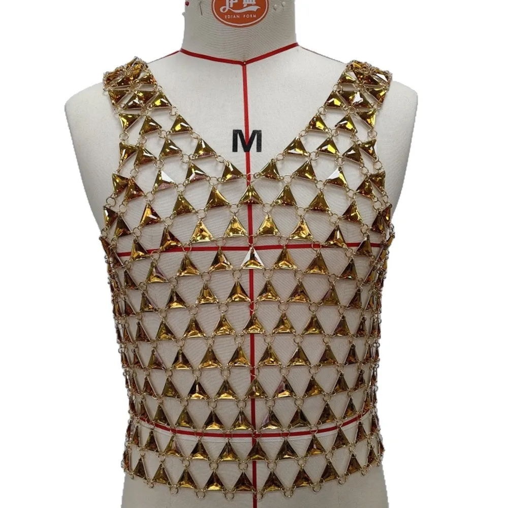

New Gemstone Chain Men's Vest European & American Sexy Metal Patchwork Backless Top Summer Beach Vacation Outfit