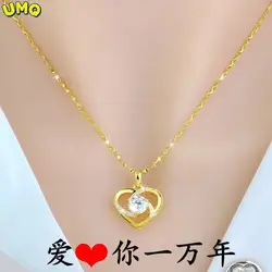 Plated Real 24K Gold Necklace Live Broadcast Women's Pendant Chain Tanabata Valentine's Day Gift Accessories 999 18K Gold Jewelr