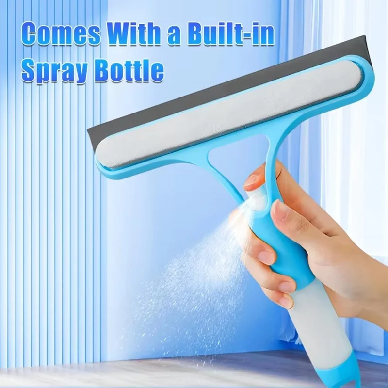 3 In 1 Window Cleaning Squeegee Multi Function Glass Mirror Wiper with Spray Bottle Microfiber Scrub Household Car Cleaner Tools