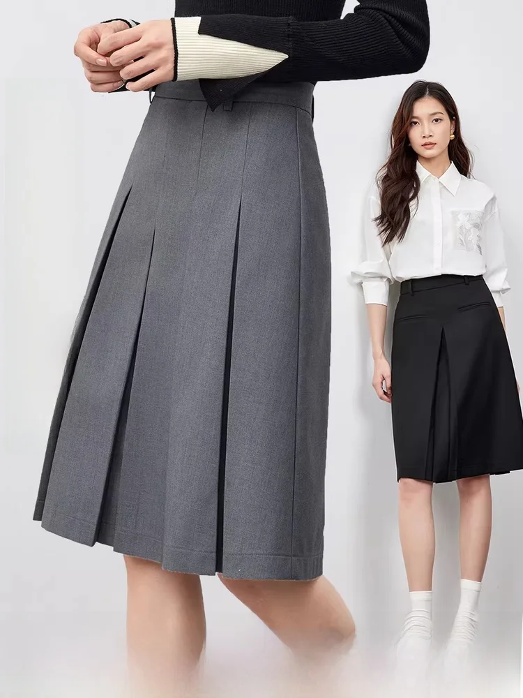 

Серая плиссированная юбка А-силуэта для офиса, двусторонняя, легкая, дышащая, для женщин, летняя, деловая, повседневная