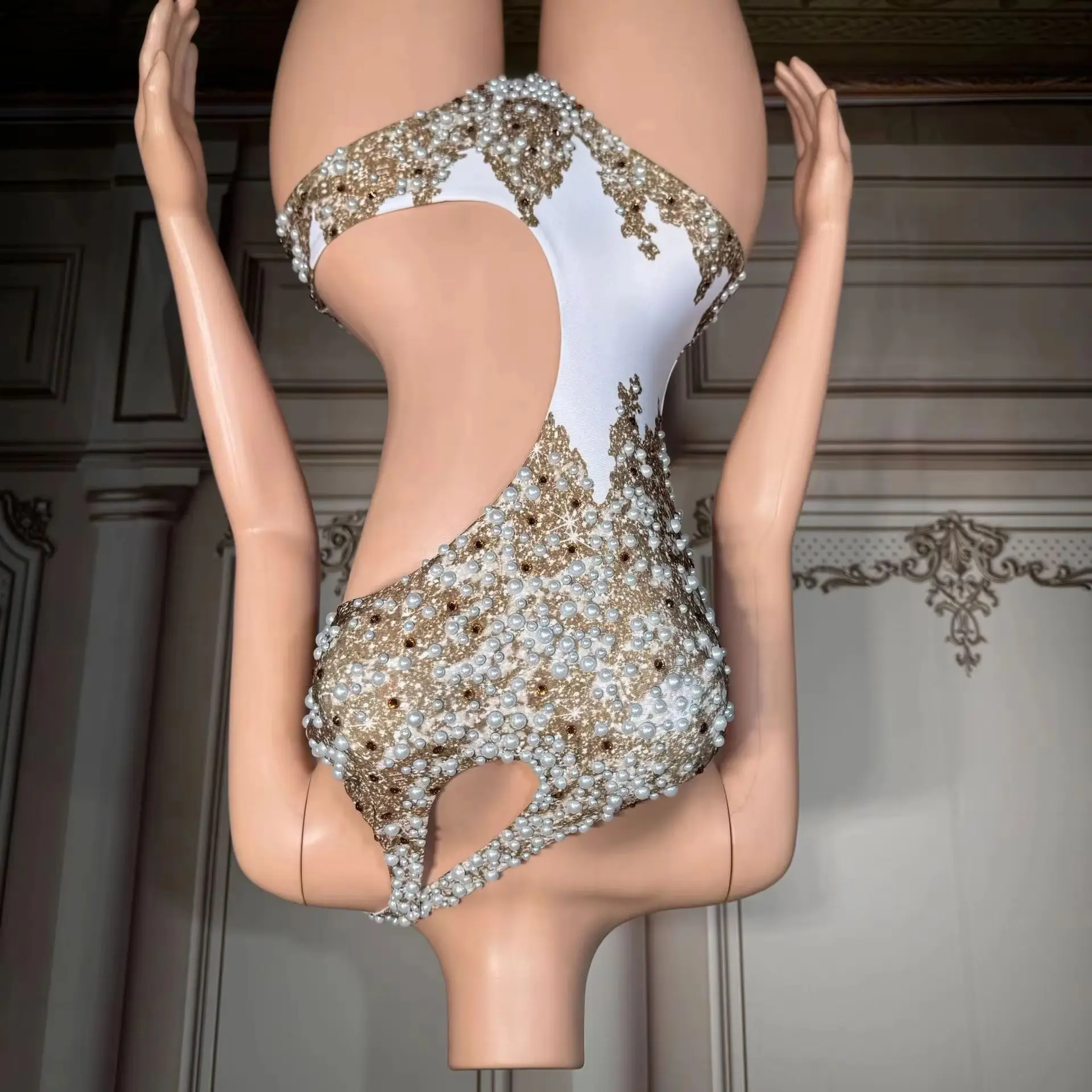 

Beaded print hollow-cut hot girl sexy backless single-shoulder triangle one-piece swimming suit for beach vacation set