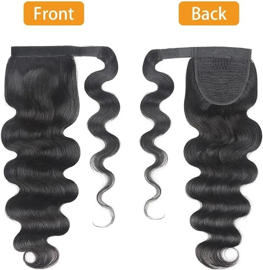 Estensione della coda di cavallo dell'onda del corpo Capelli umani con pasta magica Ordito attorno alla coda di cavallo brasiliana dei capelli umani di Remy per le donne Colore naturale