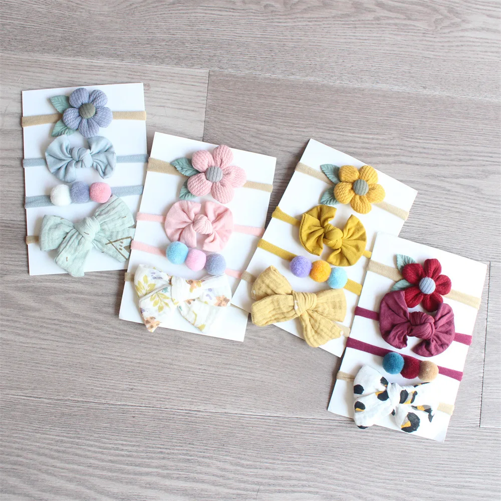 4Pcs/Set Baby Headbands for Newborn Girls Bows Hairband Cute Children Hair Accessories Strectchy Nylon Band Kids Floral Headwear