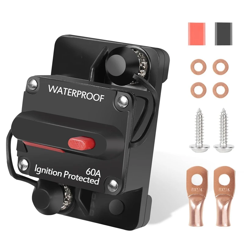 

50 Amp Circuit Breaker With Manual Reset Boat Trolling Motor Battery Solar System Waterproof DC 12V-48V Durable