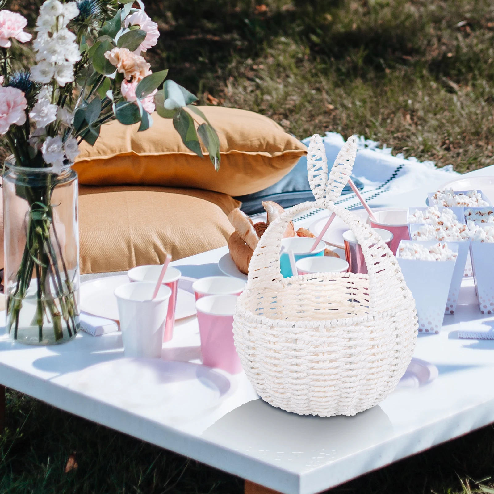 

Decorative Woven Rabbit Ear Basket Rustic Hand Woven Storage Organizer for Fruit Snack Sundries Home Decor Basket Small