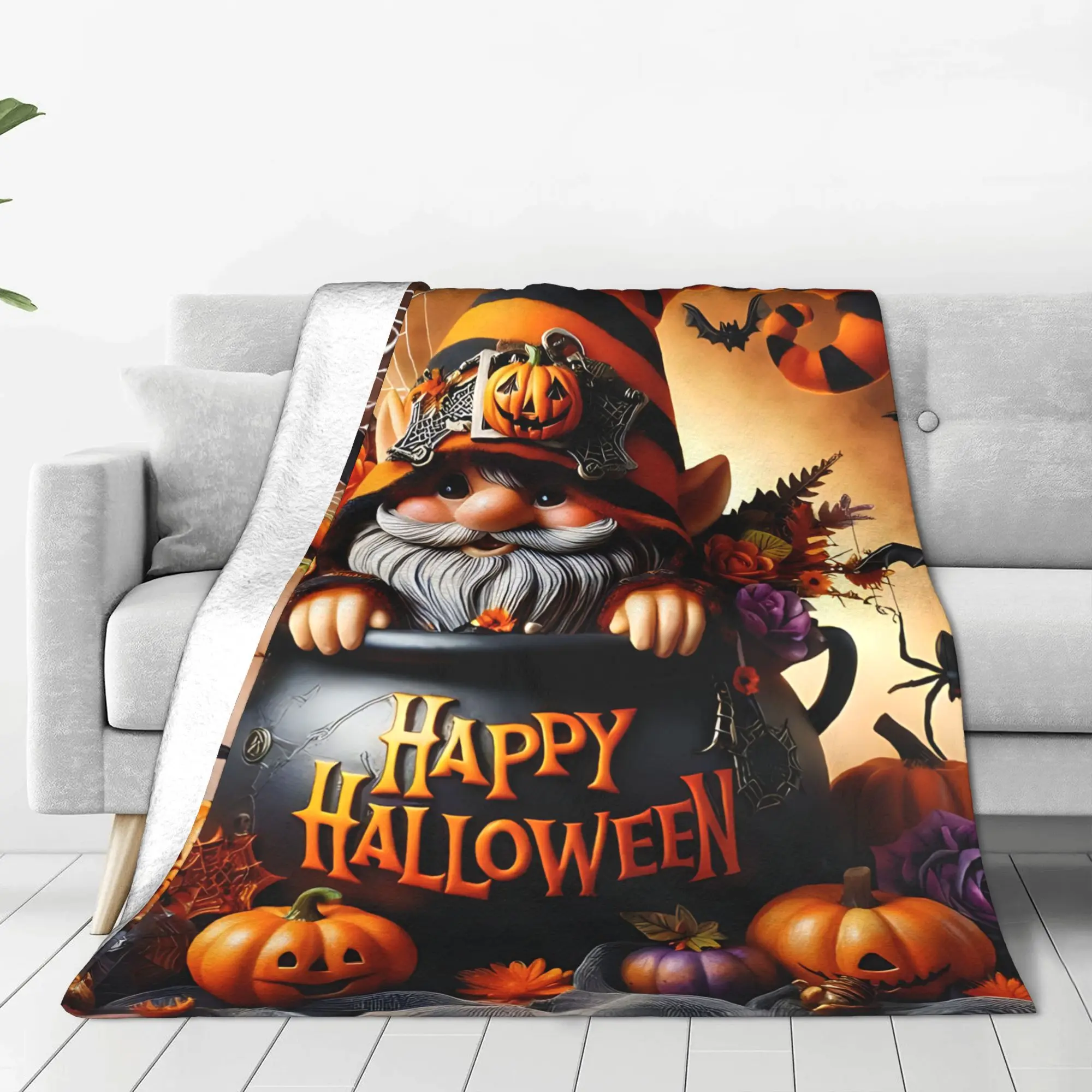 1PC Home Gnome Elf Vortex Blanket Throw Blanket  Novelty Warm Blanket All Season Gift for Happy Halloween Give Thanks