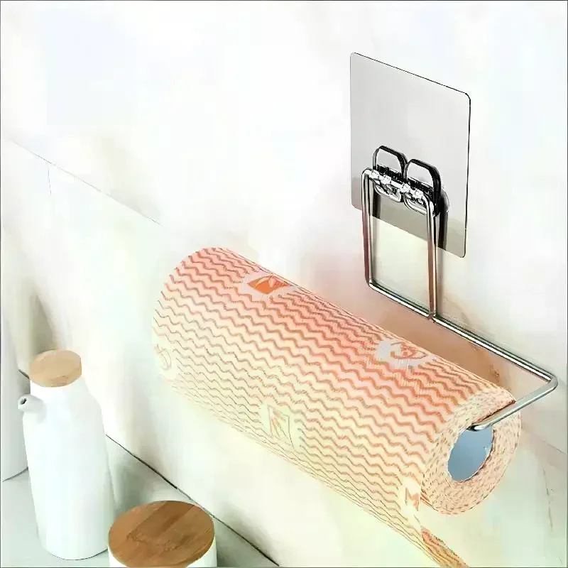The Kitchen Wall Hanging Paper Towel Rack,Plastic Wrap , Perforation-Free Dish Cloth Stainless Steel Organizer Hooks