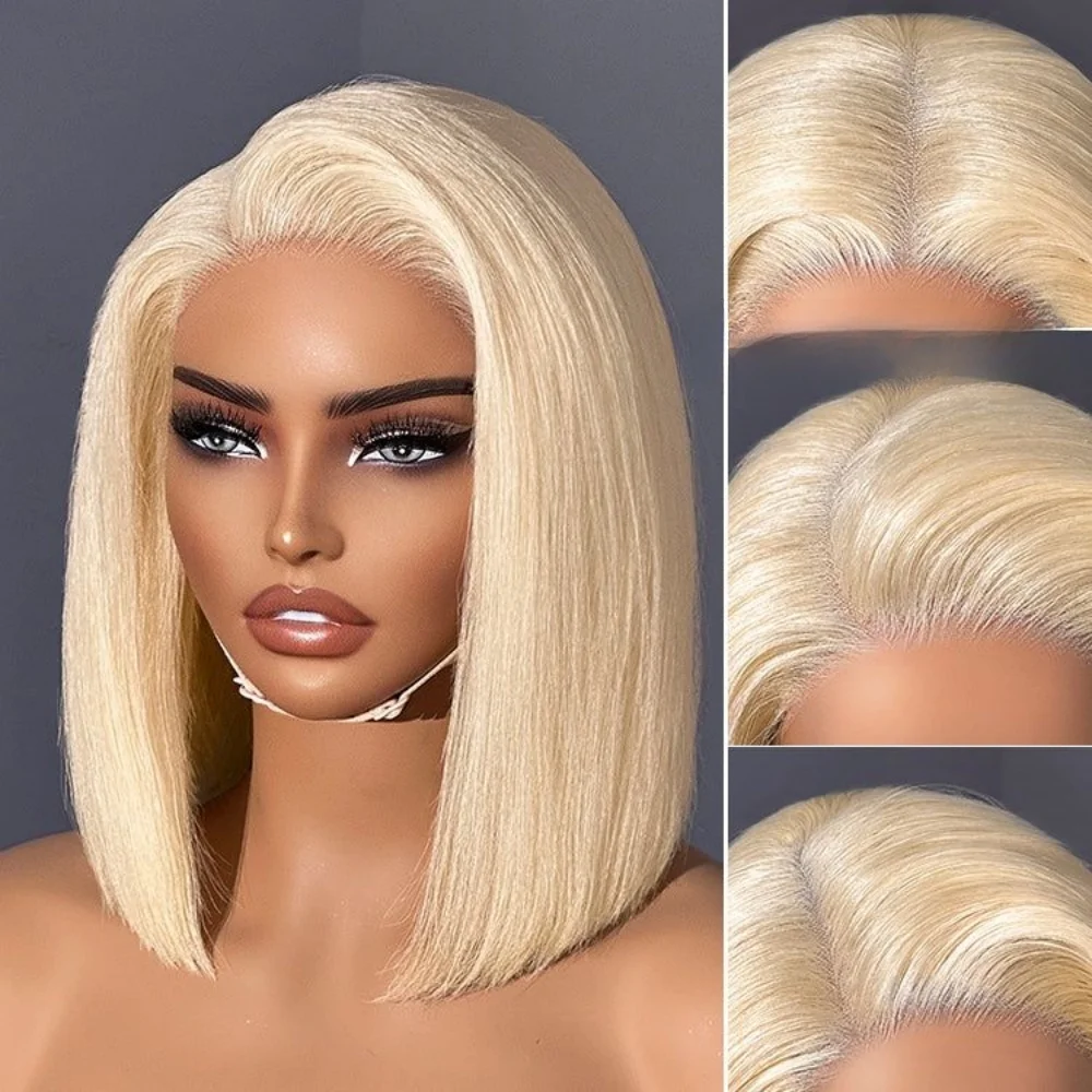 

Soft 16inch 613Blonde Short Bob Wig Natural Silky Straight Lace Front Wigs Blunt Cut Bob Wigs For Women With Afro Baby Hair