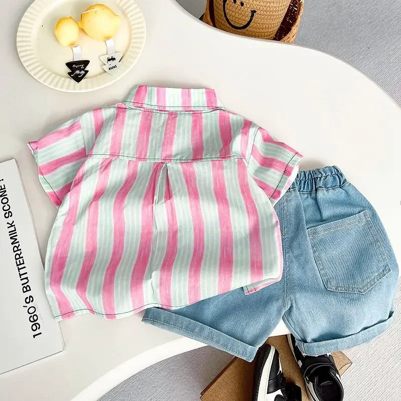 

2026 New Children's Summer Set Fashion Boys' Baby Collar Short sleeved Shirt+Shorts Two-piece Set
