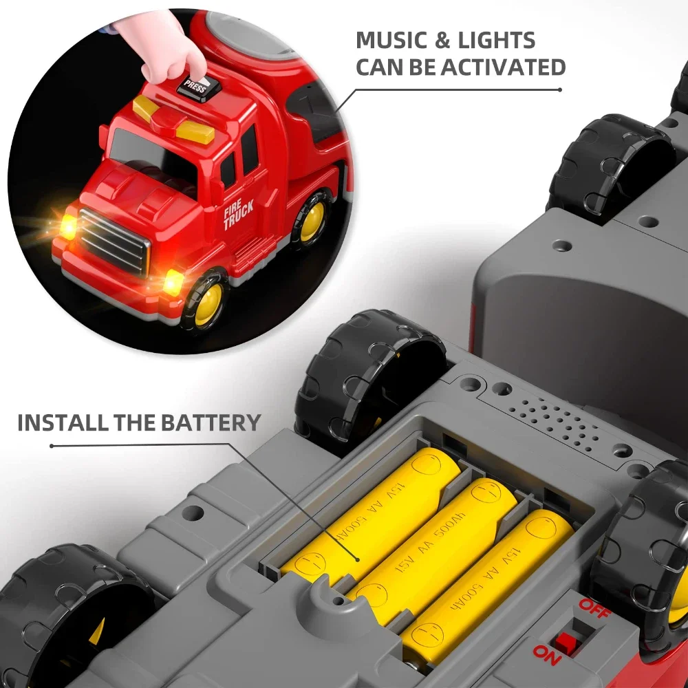 WizKidz Caminhão de Bombeiros Brinquedos 5 em 1 Crianças Transportadora Carros de Potência de Fricção com Som Leve para 3 + Anos Meninos Crianças Presentes de Aniversário