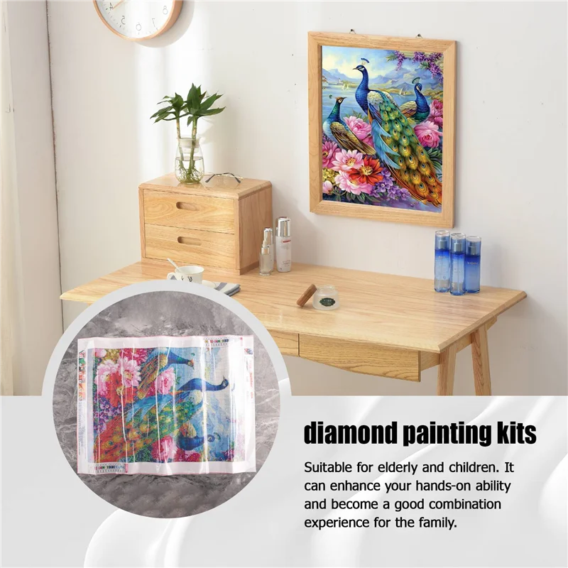 【Popular】Round Diamond Full Diamond Diamond Painting Set Living Room Dining Room Decoration Painting Peacock And Flower