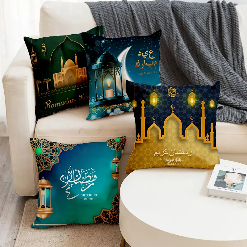 

Ramadan Kareen Festival Church Moon Pattern Print Square Pillowslip Linen Blend Cushion Cover Pillowcase Living Room Home Decor