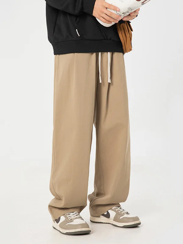 

Thiened Fce Men's Casual Pants Spring Folded Design Drape Loose Long Pants Japanese Sle Retro Brued Sweatpants