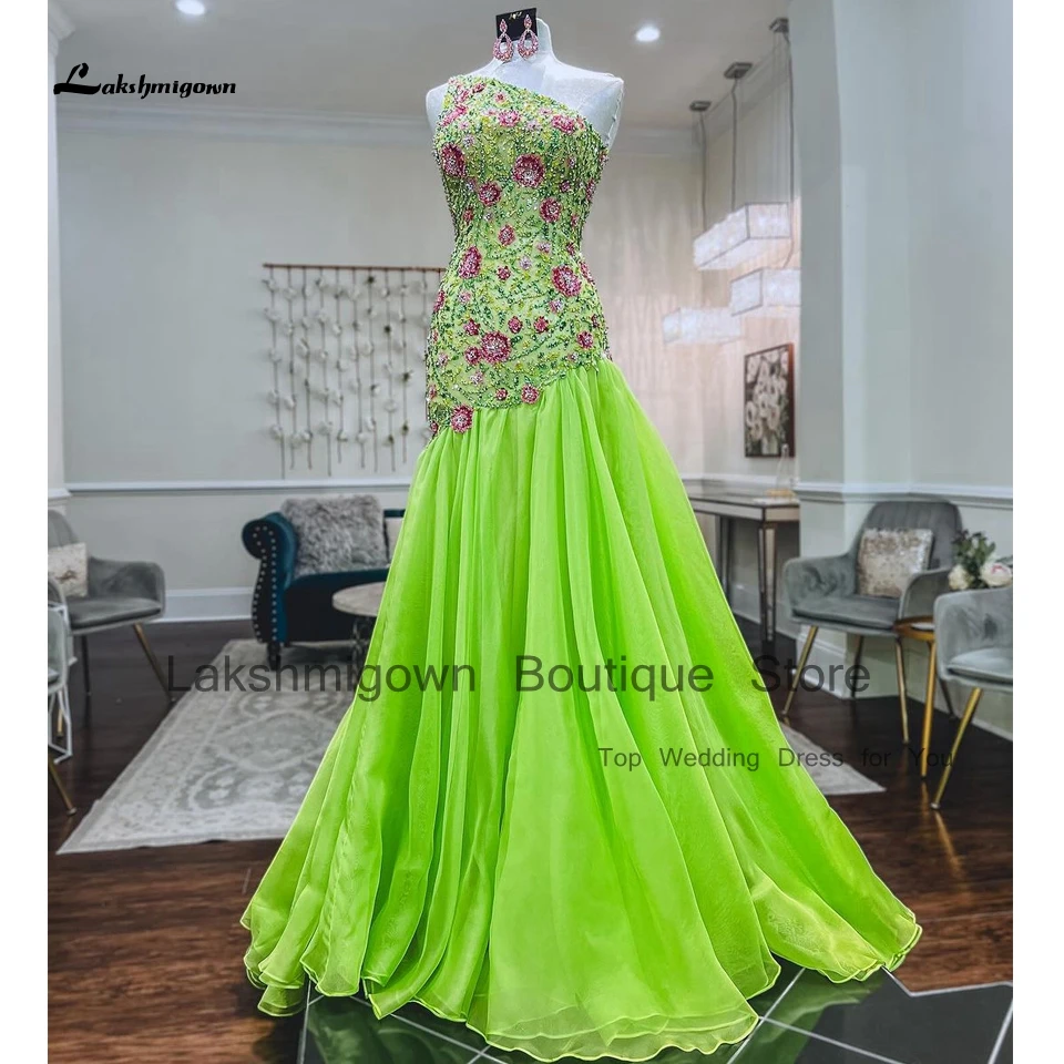 Lakshmigown-Cristais de Luxo Vestido Verde Sereia, Vestidos de Festa, Telhas de Um Ombro, Vestidos Longos, 2024