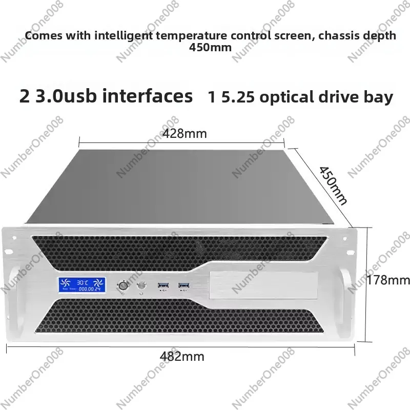 4U industrial control chassis brushed aluminum panel with temperature control screen eatx main board drive rack server host