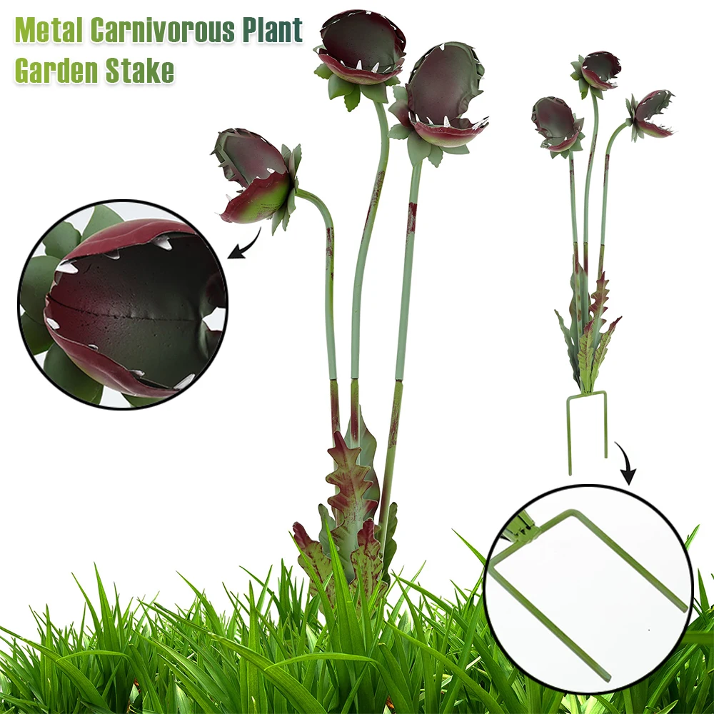 Metal Carnivorous Plant Garden Stake Creative Cannibal Flower Garden Sculpture Rust Resistant Weatherproof Yard Art Decoration