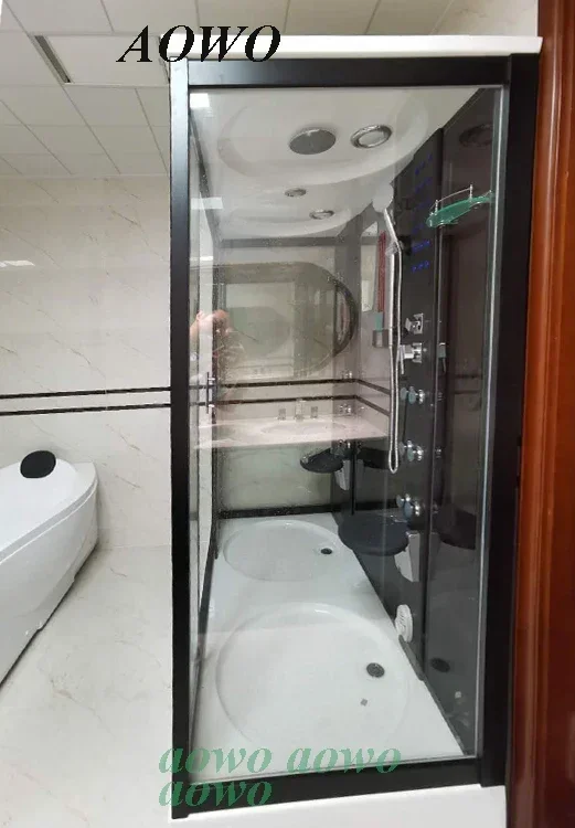 Kamar mandi uap kustom atas Hitam Ruang uap basah luar ruangan Spa Sauna Prefab Unit kamar mandi Vichy Shower Cabine De Douche 2 orang