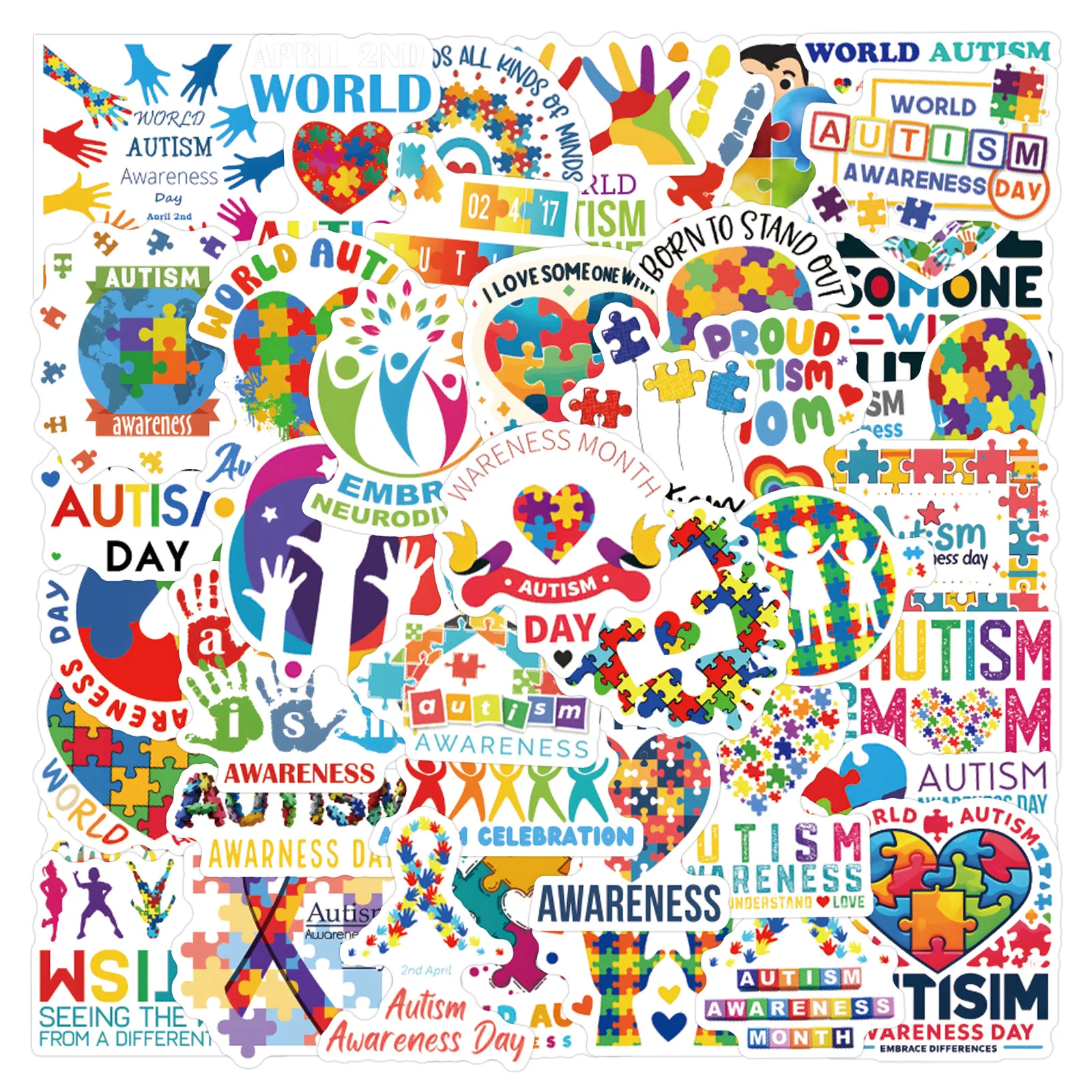 

55PCS Cartoon World Autism Awareness Day Sticker DIY Waterproof Graffiti Decals for Refrigerator Mobile Case Skateboard WaterCup