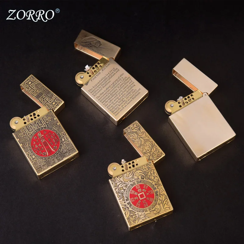 

Зажигалка ZORRO Z826 из латуни, с громким щелчком, откидной крышкой, короткой глубокой гравировкой, ветрозащитная, многоразовая.