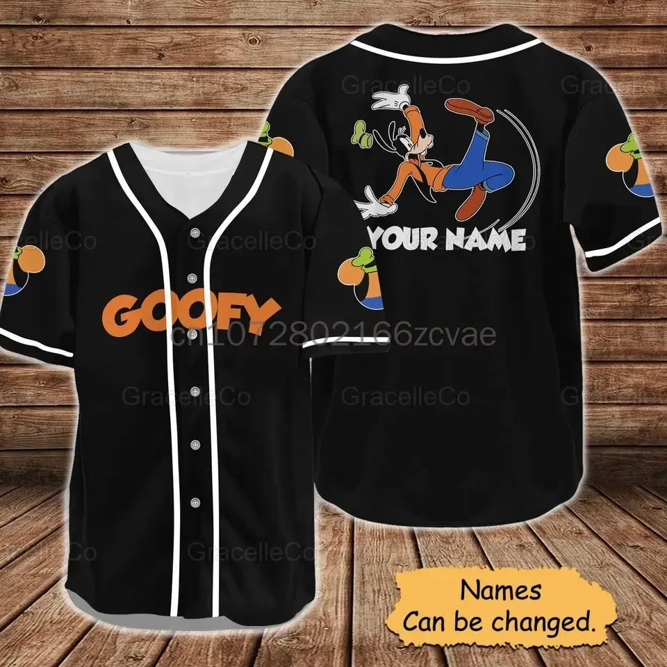 Goofy Baseball Jersey Mens Women Custom Name Summer Short Sleeve Baseball Jersey Disney Baseball Uniform Casual Sports Shirt