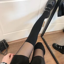 New 2024 Women Tights Pantyhose Patchwork Sheer Black Thigh High Stocking Tights Women Female Cosplay Over Knee Stripe Pantyhose