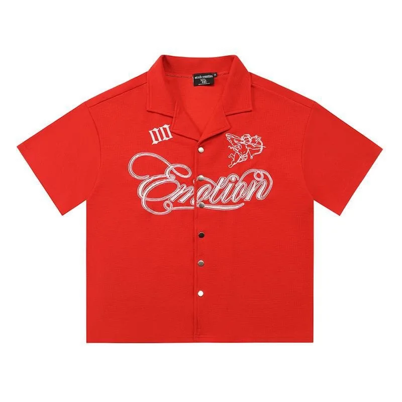 Mixed Emotion Waffle Stitch Embroidered Letter Casual Men's and Women's Loose-Sleeved Shirt and Shorts Set