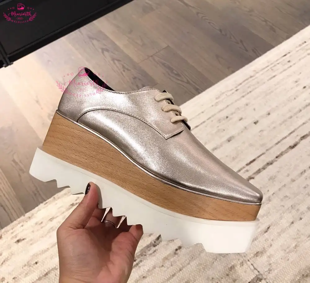 

New Women Fashion Stars Loafers Shoes Lady Square Toe lace-up Thick Chunky Platform Wedge oxford Shoes For Women Causal Shoes