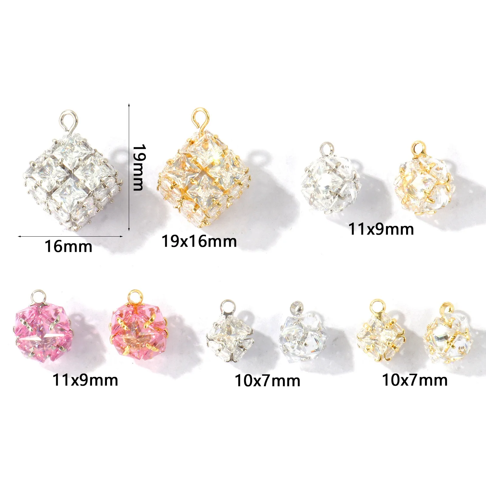 1pc Mini Multicolor Cubic Zirconia Geometric Charms 18K Gold Plated Brass Pendant For Women DIY Necklace Jewelry Gift Findings